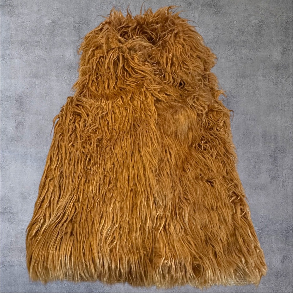 Guess Faux Fur Vest Womens Small‎ Brown Shaggy Sleeveless Boho Glam